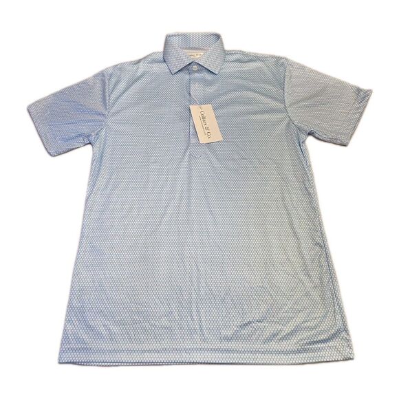 NWT Collars & Co Mens S Dress Collar Polo Shirt Light Blue Geo Pattern - Picture 2 of 7